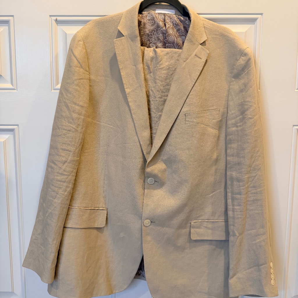 Lauren Ralph Lauren 100% Linen Tan Suit 46l Jacket 38x30 Pants